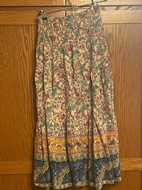 Floral Border Print Bohemian Maxi Skirt - Multicolor